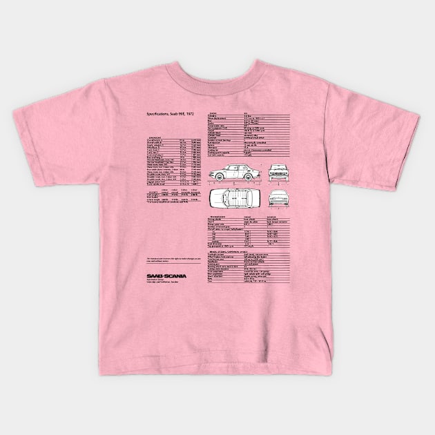 1972 SAAB 99 - brochure specifications Kids T-Shirt by Throwback Motors